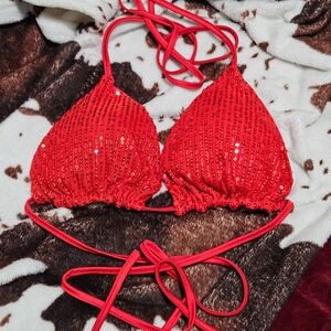 Red Sequin Bikini Top